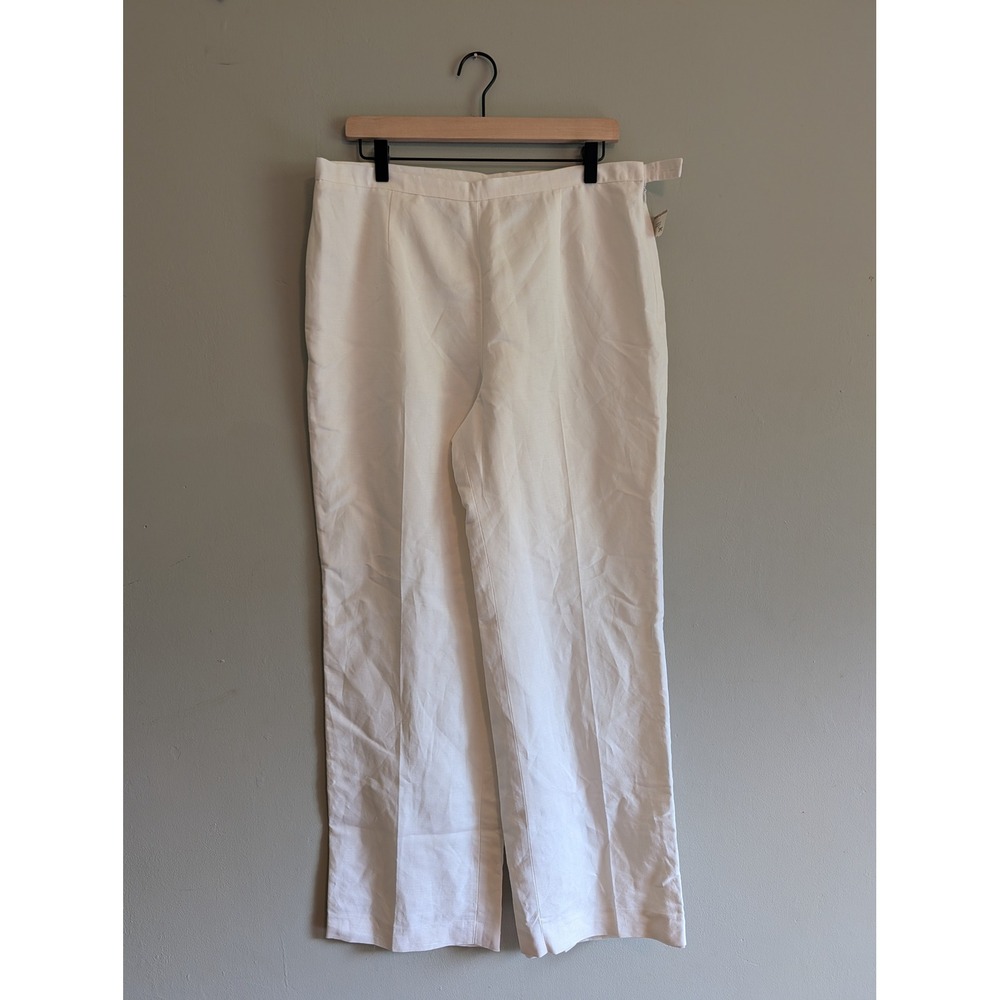NWT Kasper White Linen Blend Straight Leg Lined Dress Pants Size 12 Side Zip